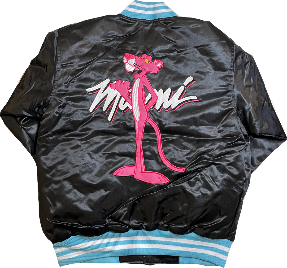 MIAMI PINK PANTHER SATIN JACKET (BLACK)