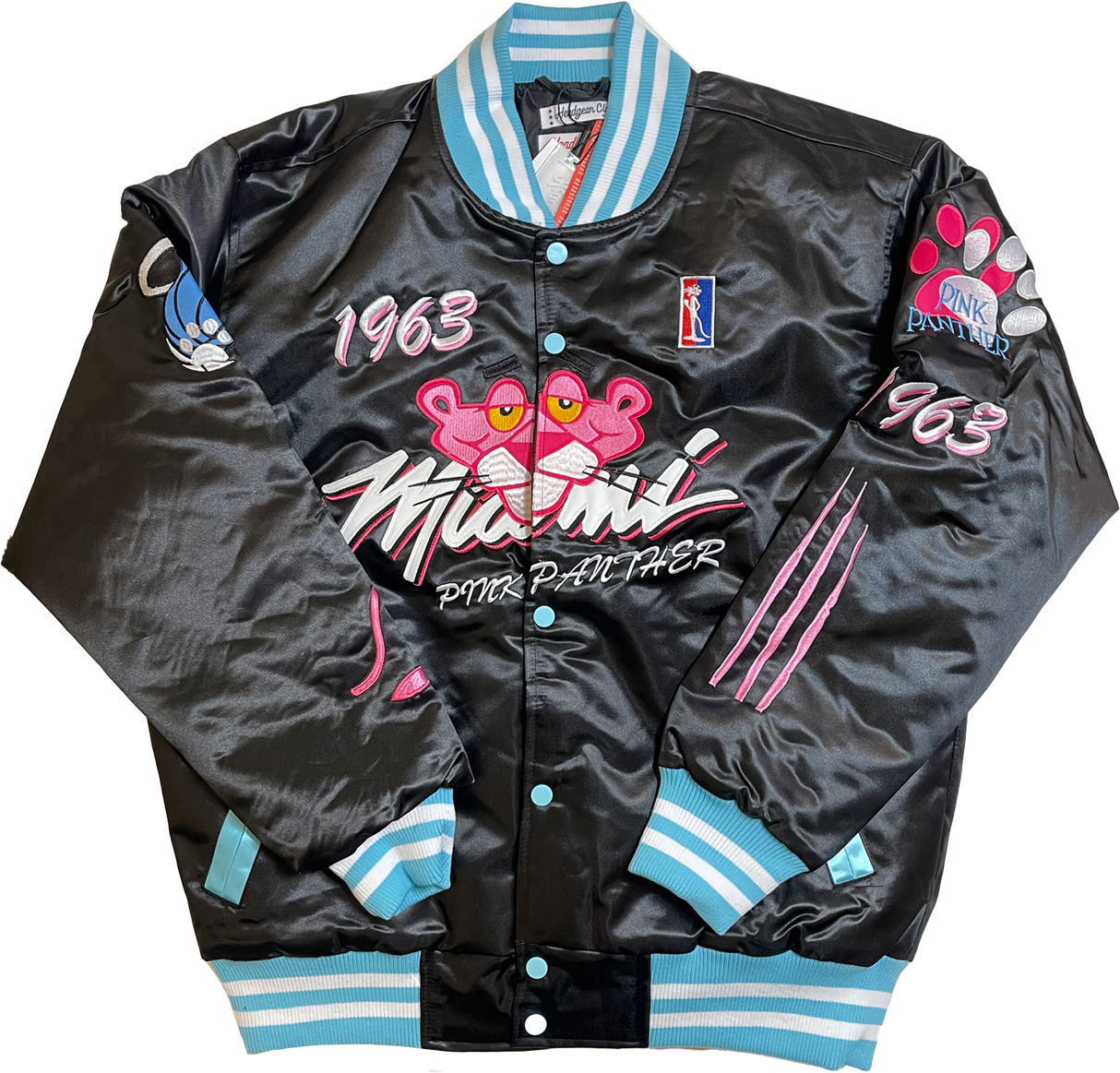 MIAMI PINK PANTHER SATIN JACKET (BLACK)