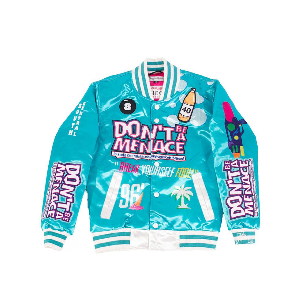 YOUTH DON'T BE A MENACE ALL OVER SATIN JACKET LIGHT BLUE - Allstarelite.com